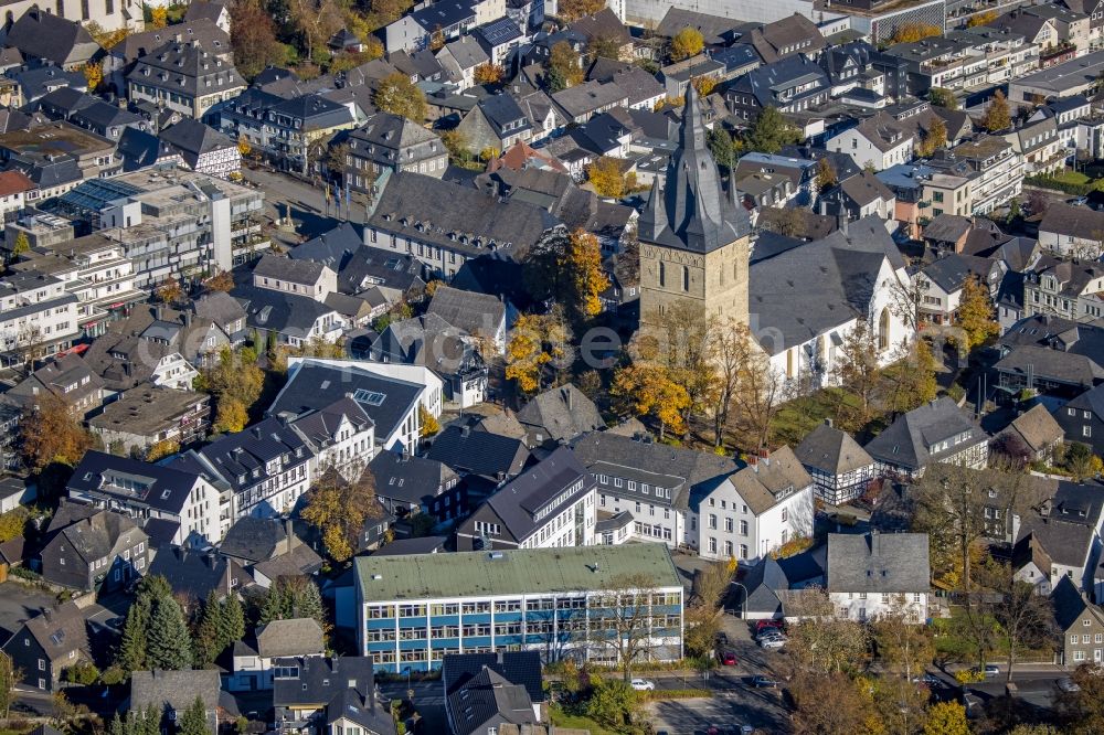 Brilon from above - Church building Probsteikirche in Brilon in the state North Rhine-Westphalia, Germany