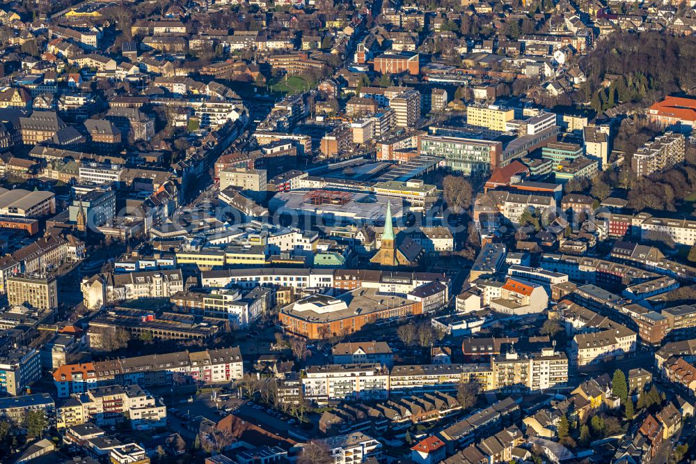 Aerial photograph Bottrop - Church building Propsteikirche St. Cyriakus on Hochstrasse in Bottrop in the state North Rhine-Westphalia