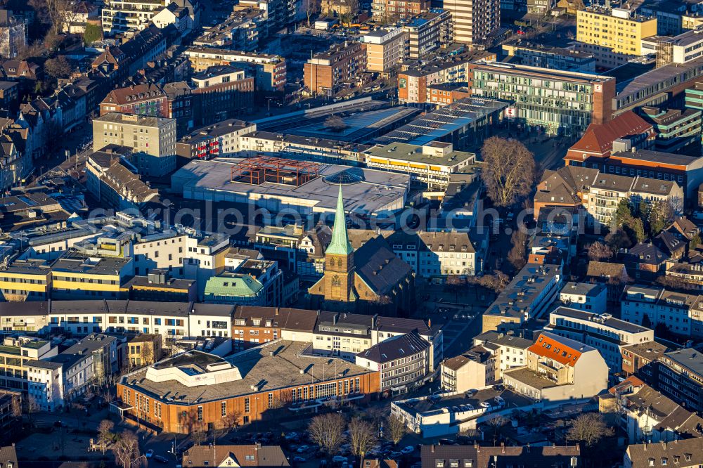 Bottrop from above - Church building Propsteikirche St. Cyriakus on Hochstrasse in Bottrop in the state North Rhine-Westphalia