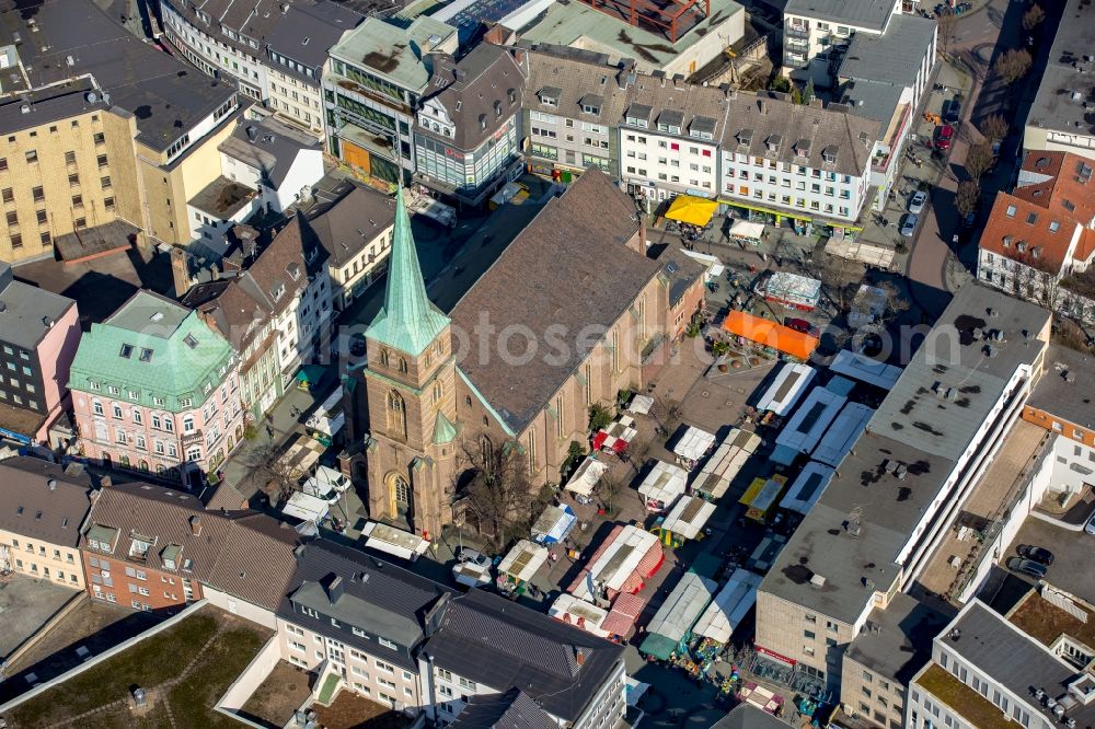 Aerial image Bottrop - Church building Propsteikirche St. Cyriakus on Hochstrasse in Bottrop in the state North Rhine-Westphalia