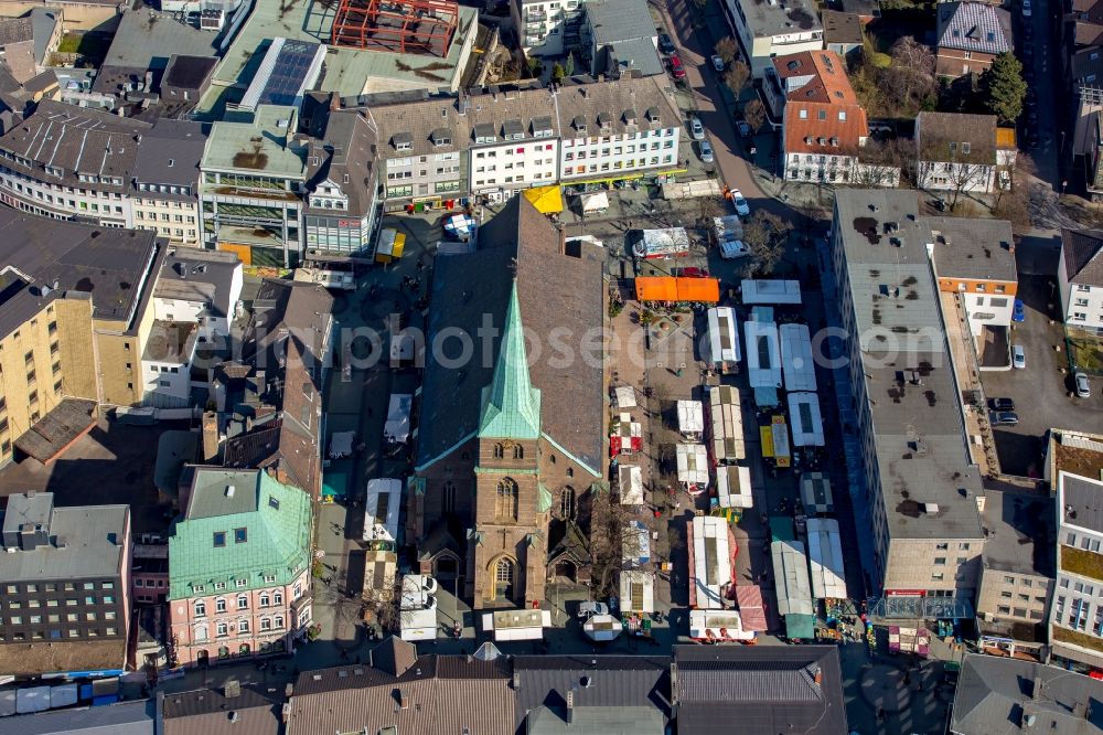 Aerial image Bottrop - Church building Propsteikirche St. Cyriakus on Hochstrasse in Bottrop in the state North Rhine-Westphalia