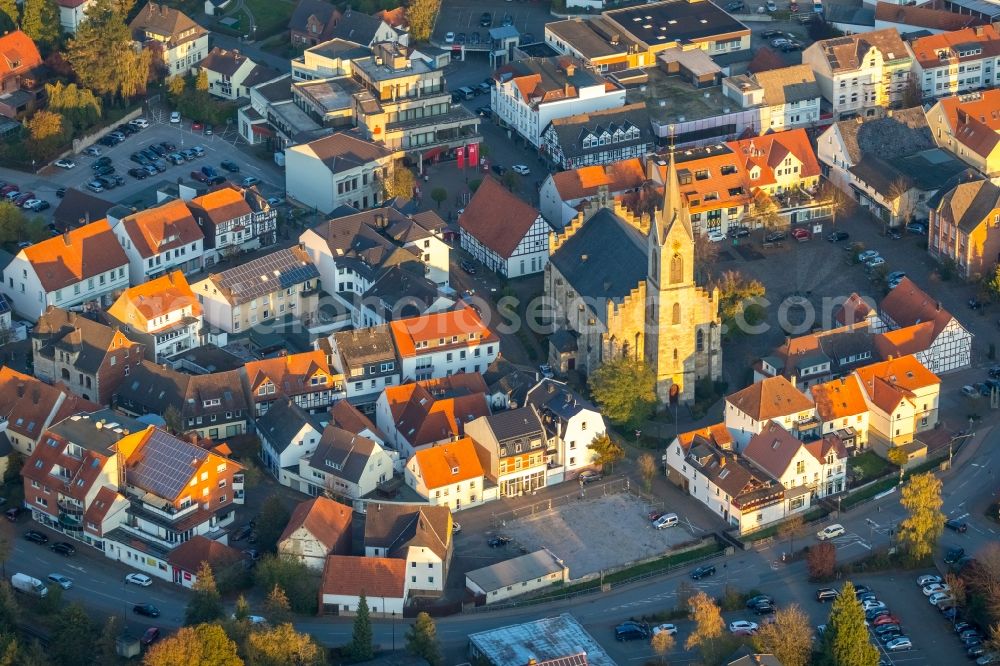 Marsberg from the bird's eye view: Church building of Propsteikirche St. Magnus on Kirchstrasse in Marsberg in the state North Rhine-Westphalia, Germany