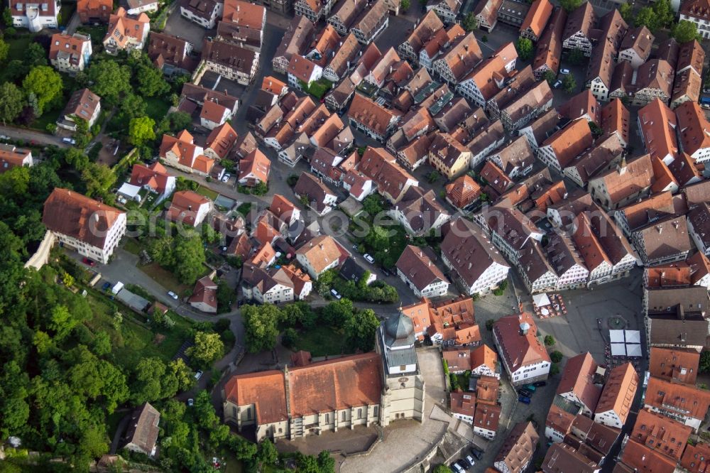 Herrenberg from above - Church building protestant church at the market in Herrenberg in the state Baden-Wuerttemberg