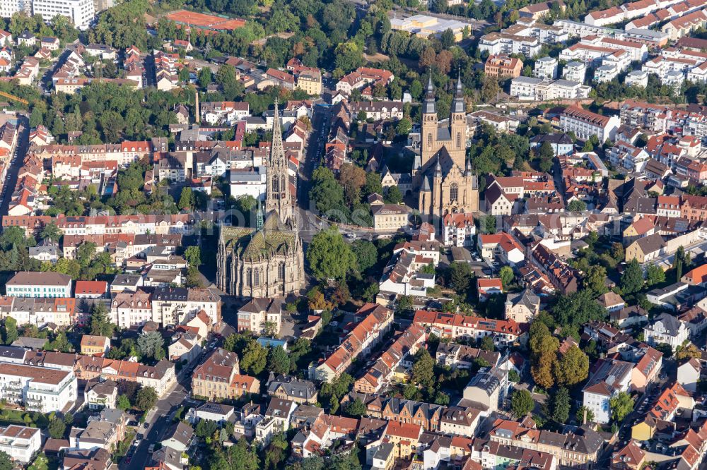 Aerial image Speyer - Church building in Protestation and the Catholic Church of St. Joseph of downtown on street Gilgenstrasse in Speyer in the state Rhineland-Palatinate, Germany