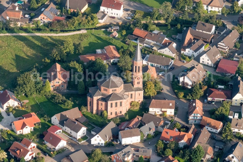 Aerial photograph Rheinbischofsheim - Church building in Rheinbischofsheim in the state Baden-Wuerttemberg