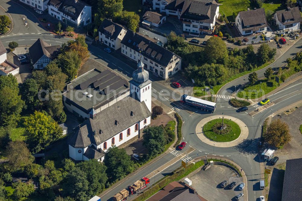 Rönkhausen from above - Church building on the Kilianstrasse in Roenkhausen in the state North Rhine-Westphalia, Germany