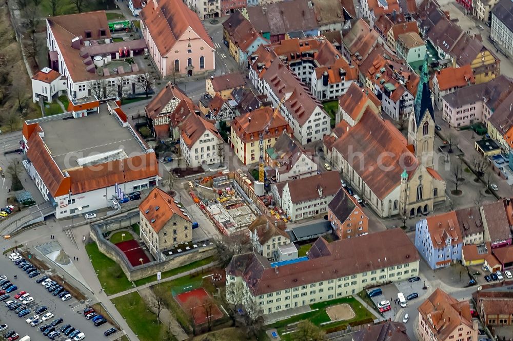 Rottweil from the bird's eye view: Church building in Rottweil Old Town- center of downtown in Rottweil in the state Baden-Wuerttemberg, Germany