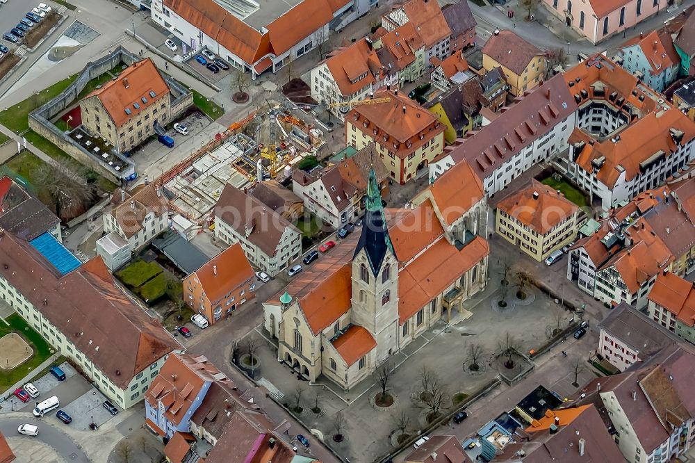 Aerial photograph Rottweil - Church building in Rottweil Old Town- center of downtown in Rottweil in the state Baden-Wuerttemberg, Germany