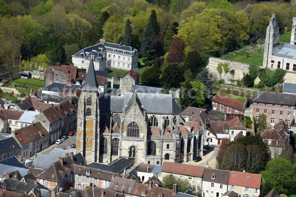 Aerial image Clermont - Church building in on Rue de la Republique Old Town- center of downtown in Clermont in Nord-Pas-de-Calais Picardy, France