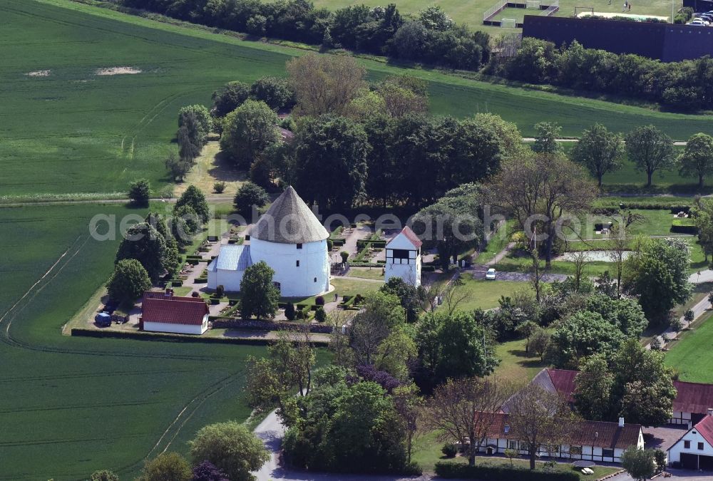 Aakirkeby from above - Church building Nylars kirke on Kirkevej Bornholm Island in Aakirkeby in Region Hovedstaden, Denmark