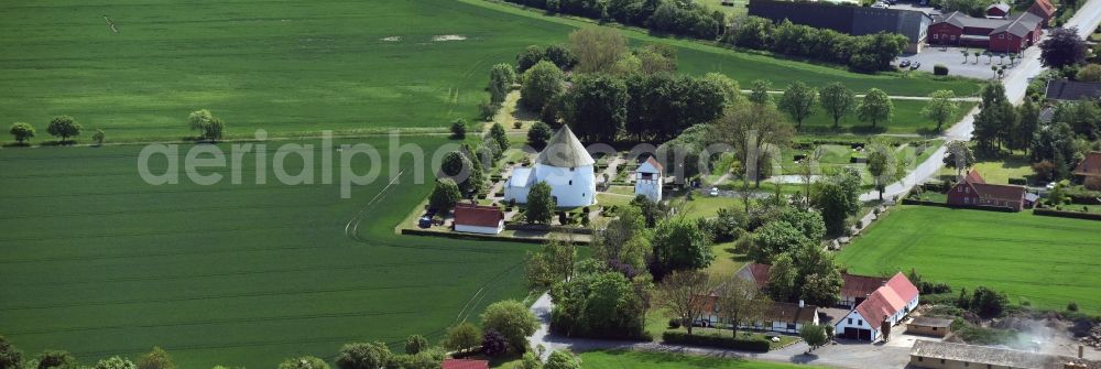 Aerial image Aakirkeby - Church building Nylars kirke on Kirkevej Bornholm Island in Aakirkeby in Region Hovedstaden, Denmark