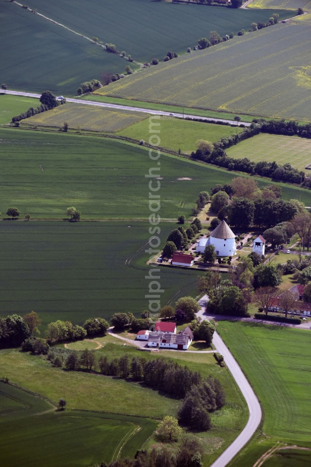 Aerial photograph Aakirkeby - Church building Nylars kirke on Kirkevej Bornholm Island in Aakirkeby in Region Hovedstaden, Denmark