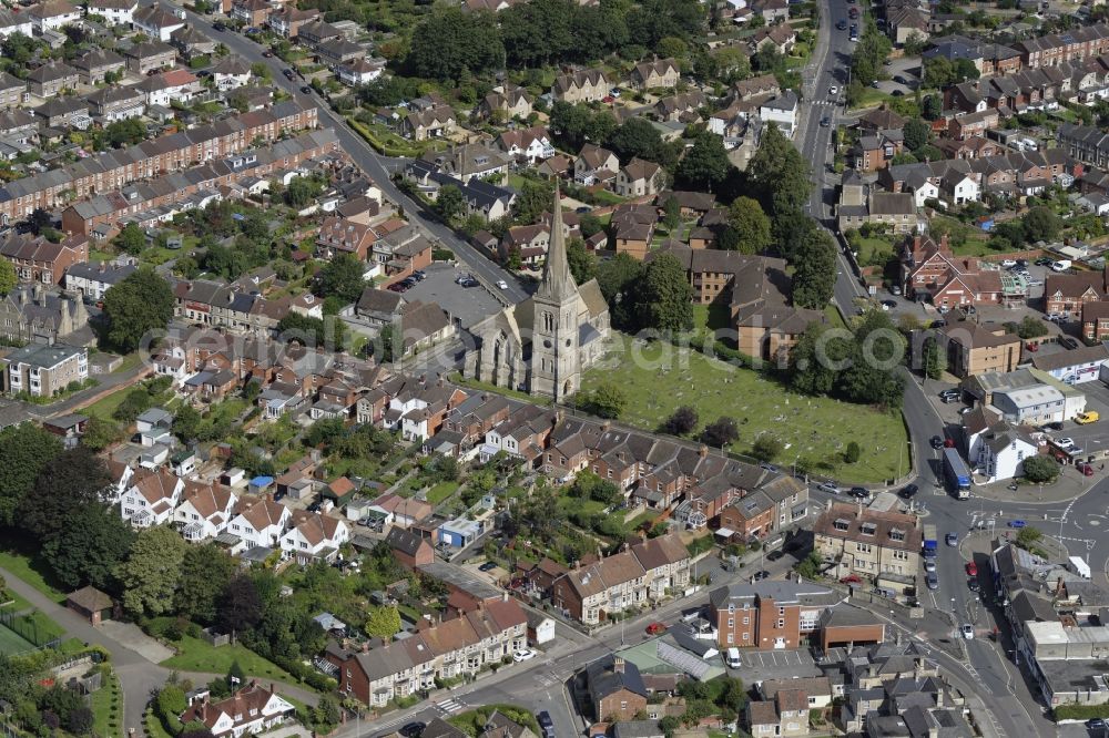 Aerial photograph Chippenham - Church building Saint Paul's Church on Malmesbury Rd in Chippenham in England, United Kingdom