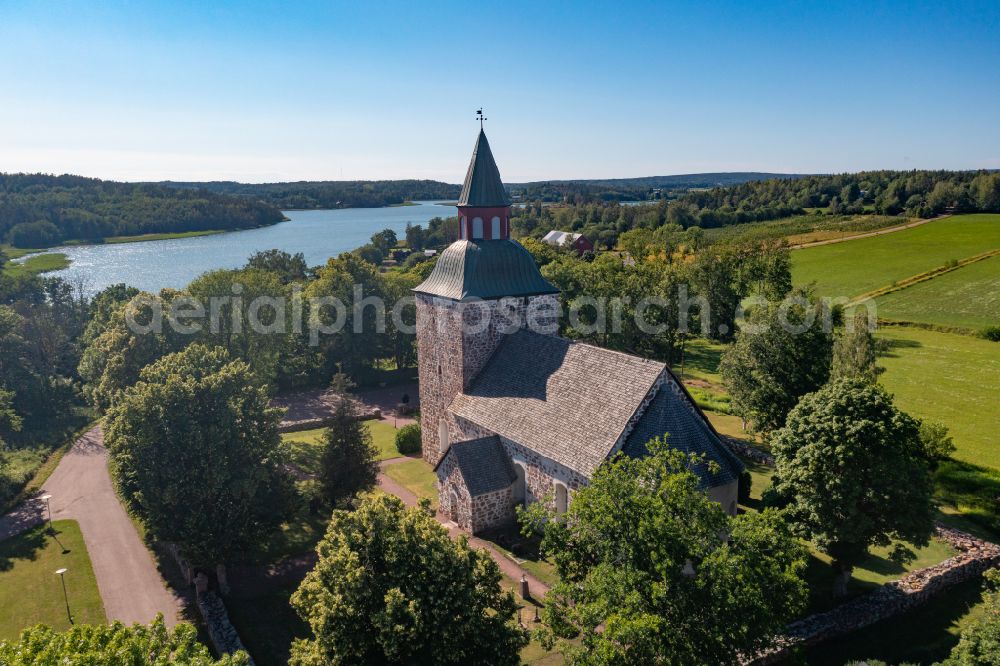 Saltvik from above - Church building Saltviks kyrka on street Kvarnboviken in Saltvik in Alands landsbygd, Aland