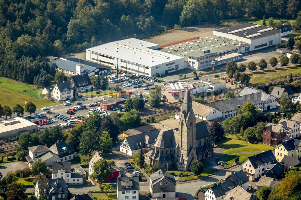 Aerial photograph Bestwig - Church building Sankt-Anna-church at the Kirchstrasse in Bestwig in the state North Rhine-Westphalia