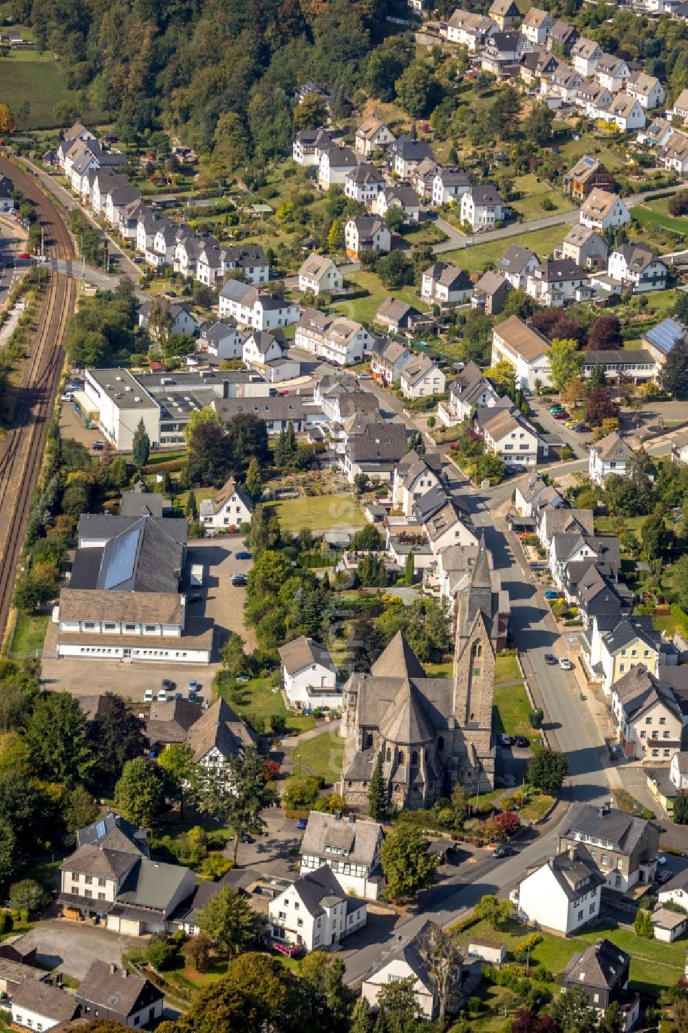 Aerial image Bestwig - Church building Sankt-Anna-church at the Kirchstrasse in Bestwig in the state North Rhine-Westphalia