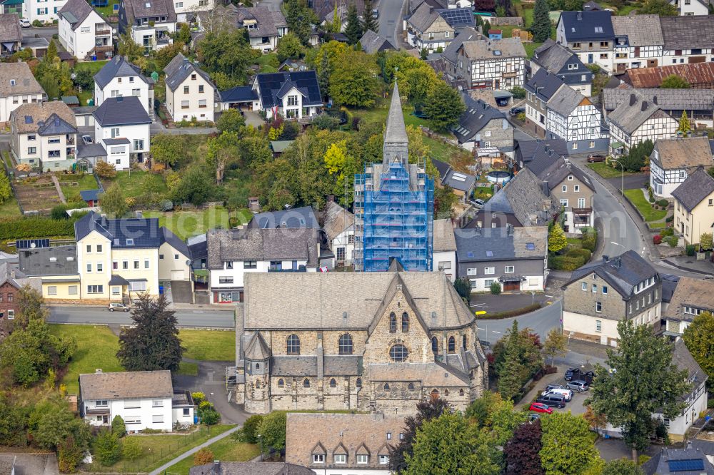 Bestwig from the bird's eye view: Church building Sankt-Anna-church at the Kirchstrasse in Bestwig in the state North Rhine-Westphalia