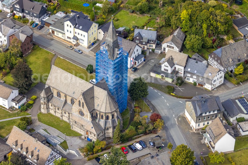 Bestwig from above - Church building Sankt-Anna-church at the Kirchstrasse in Bestwig in the state North Rhine-Westphalia