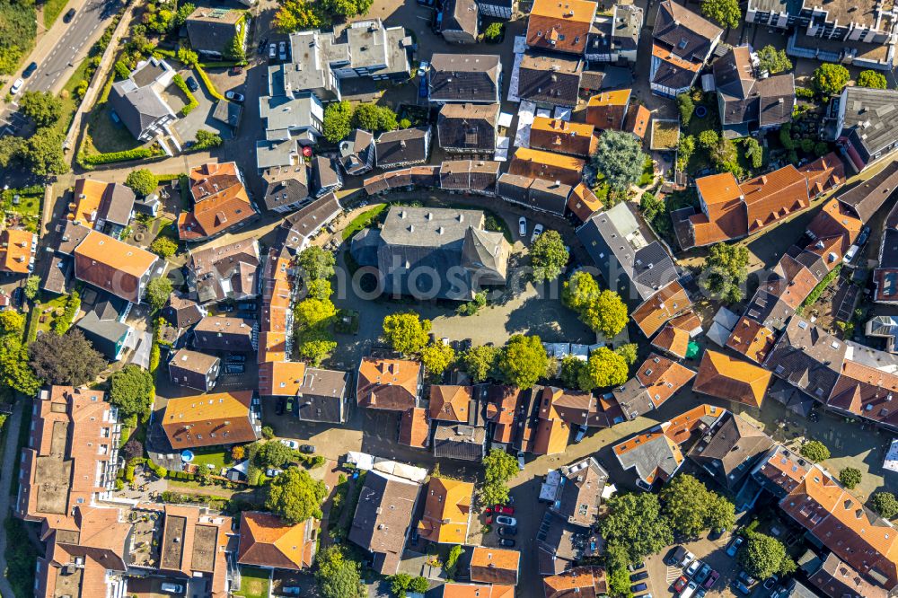 Hattingen from above - Church building of the Evangelical Church of Saint George in the historic Old Town- center of downtown in Hattingen in North Rhine-Westphalia