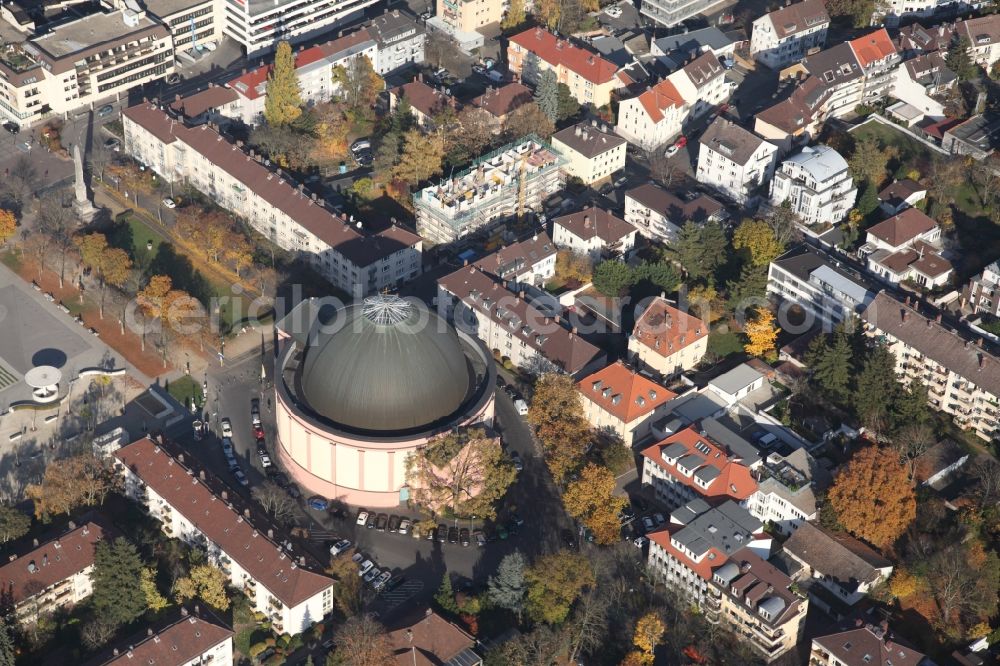 Darmstadt from above - Church building in Sankt Ludwig Old Town- center of downtown in Darmstadt in the state Hesse