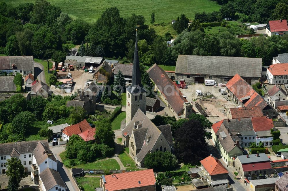 Gröningen from above - Church building in Sankt-Martini-Kirche on Old Town- center of downtown in Groeningen in the state Saxony-Anhalt