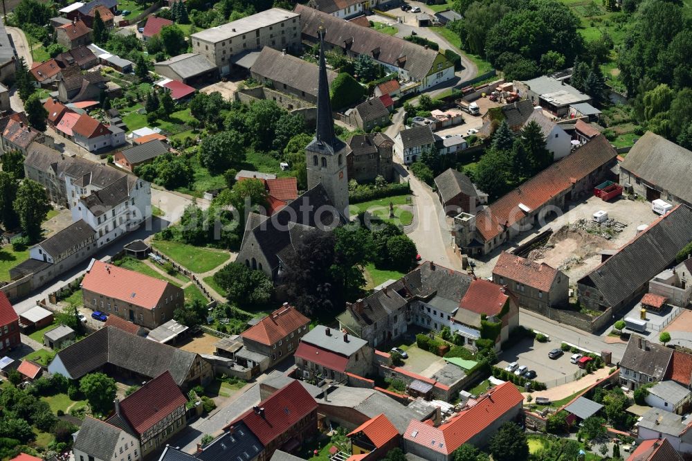 Gröningen from above - Church building in Sankt-Martini-Kirche on Old Town- center of downtown in Groeningen in the state Saxony-Anhalt