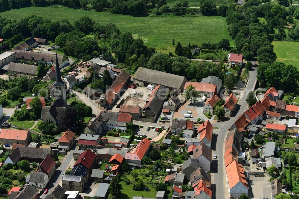 Gröningen from the bird's eye view: Church building in Sankt-Martini-Kirche on Old Town- center of downtown in Groeningen in the state Saxony-Anhalt