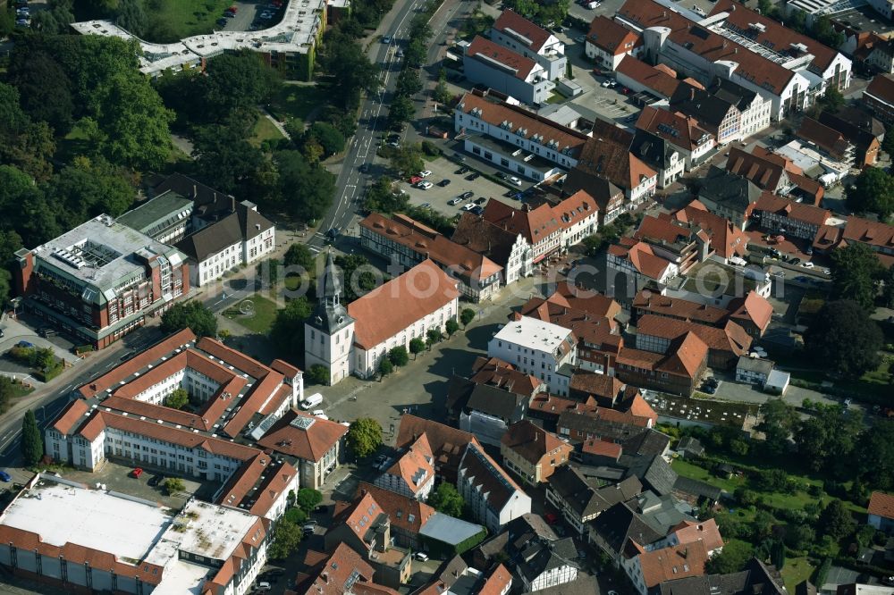 Gifhorn from above - Church building in Sankt Nicolai on Marktplatz - Steinweg Old Town- center of downtown in Gifhorn in the state Lower Saxony