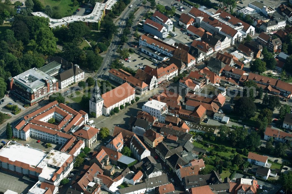 Aerial image Gifhorn - Church building in Sankt Nicolai on Marktplatz - Steinweg Old Town- center of downtown in Gifhorn in the state Lower Saxony