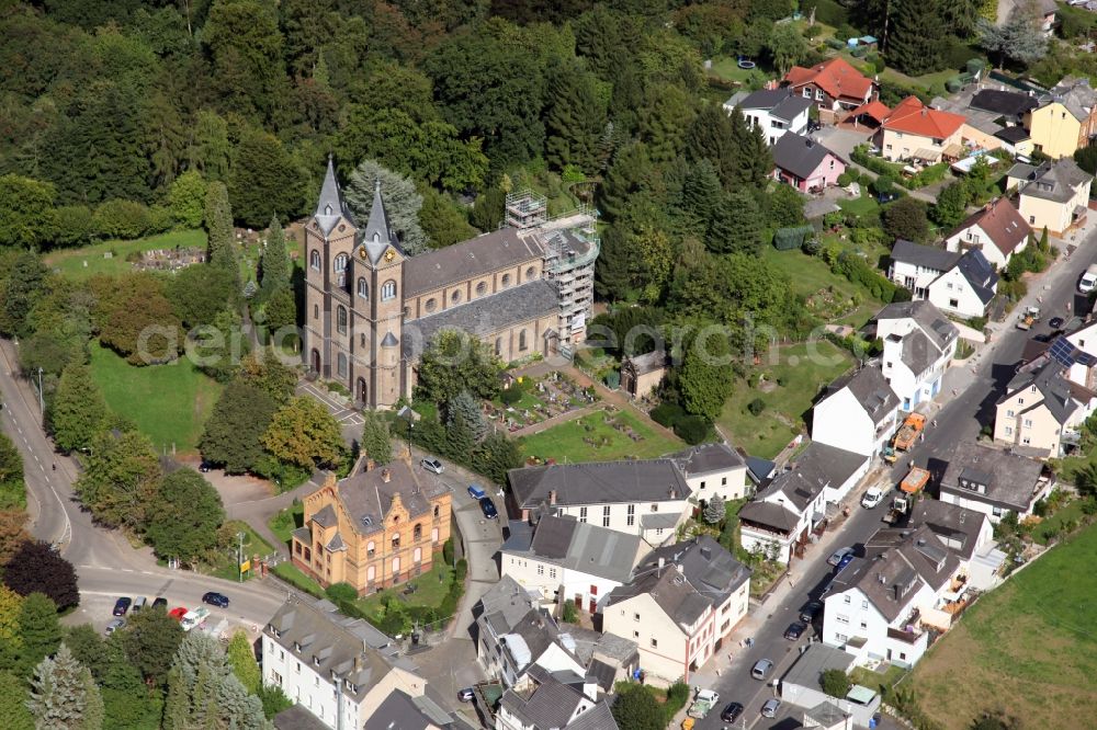 Koblenz from above - Church building of the Saint Nicholas Parish in Arenberg in Koblenz in the state Rhineland-Palatinate