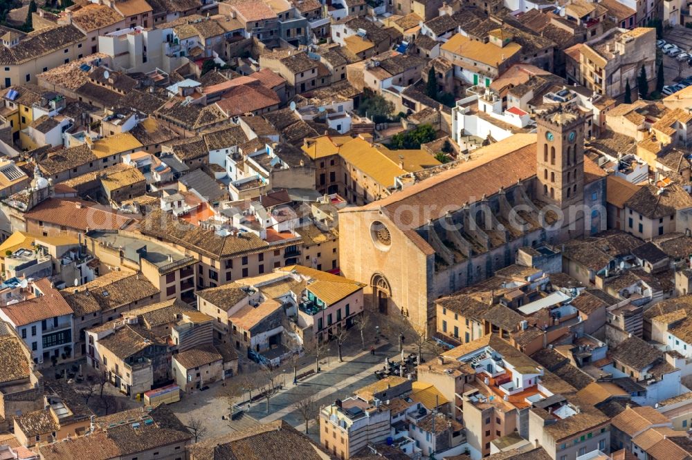 Pollenca from above - Church building in of Santa Maria dels Angels Old Town- center of downtown in Pollenca in Balearische Insel Mallorca, Spain