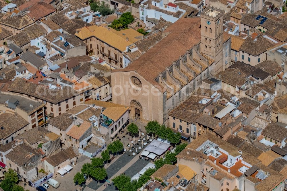 Pollenca from the bird's eye view: Church building in of Santa Maria dels Angels Old Town- center of downtown in Pollenca in Balearische Insel Mallorca, Spain