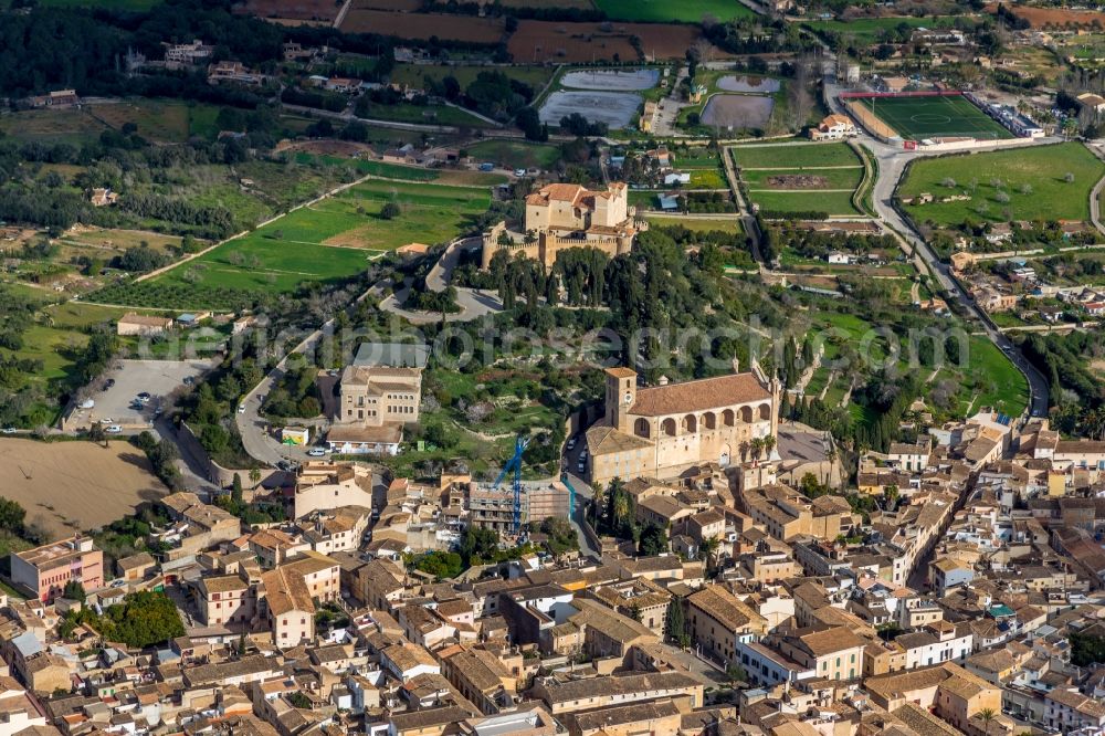 Arta from the bird's eye view: Church building Santuari de Sant Salvador in Arta in Balearische Insel Mallorca, Spain