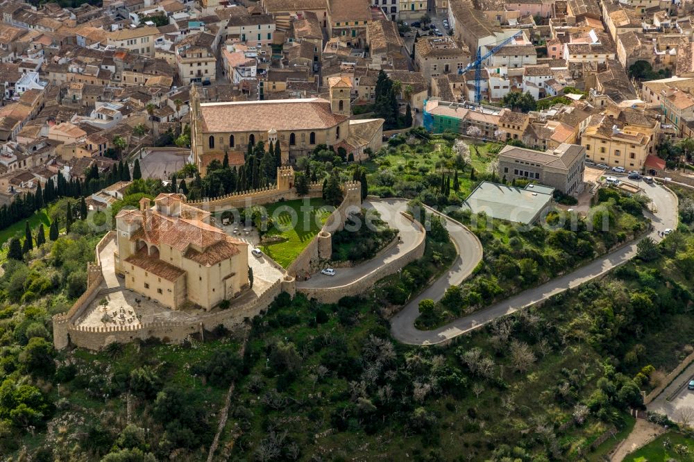 Arta from above - Church building Santuari de Sant Salvador in Arta in Balearische Insel Mallorca, Spain