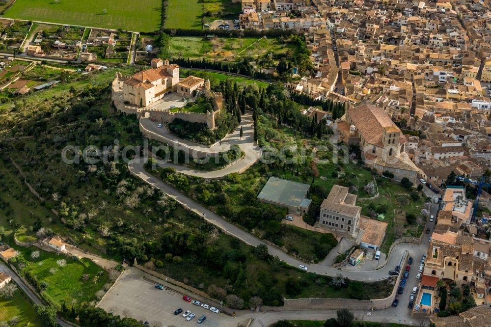 Arta from above - Church building Santuari de Sant Salvador in Arta in Balearische Insel Mallorca, Spain