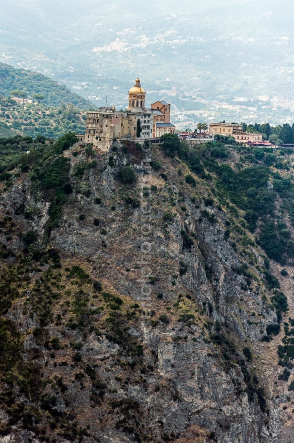 Aerial photograph Tindari - Church building of the cathedral Satuario Maria del Tindari on Sizielien in Tindari in Italy