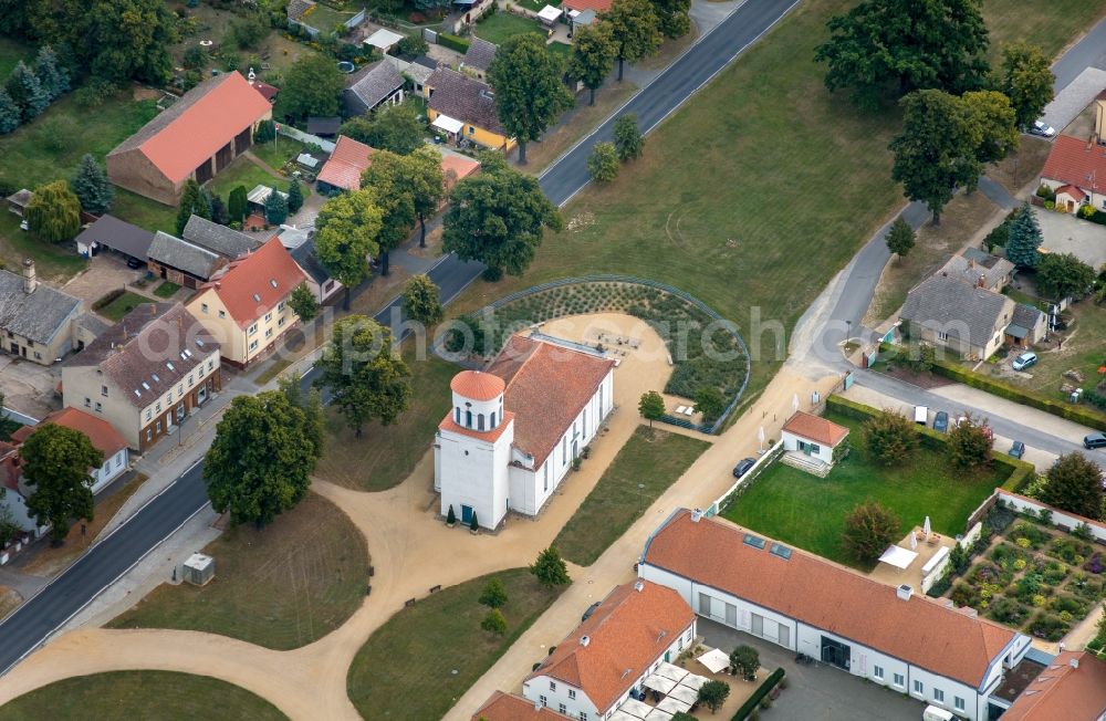 Aerial image Neuhardenberg - Church building of Schinkel Kirche in Neuhardenberg in the state Brandenburg, Germany