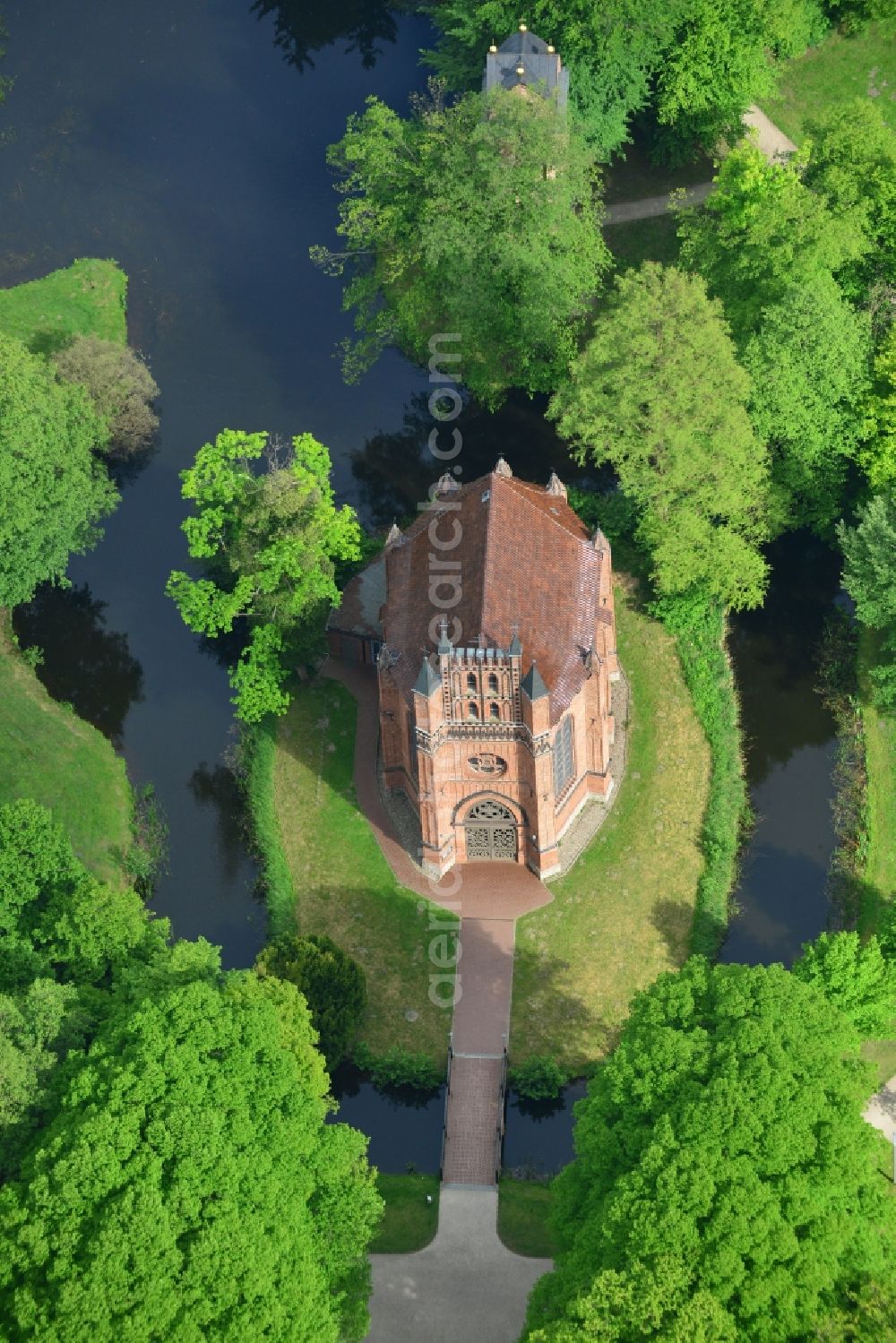 Ludwigslust from above - Church building Castle Park Chapel in Ludwigslust in the state Mecklenburg - Western Pomerania