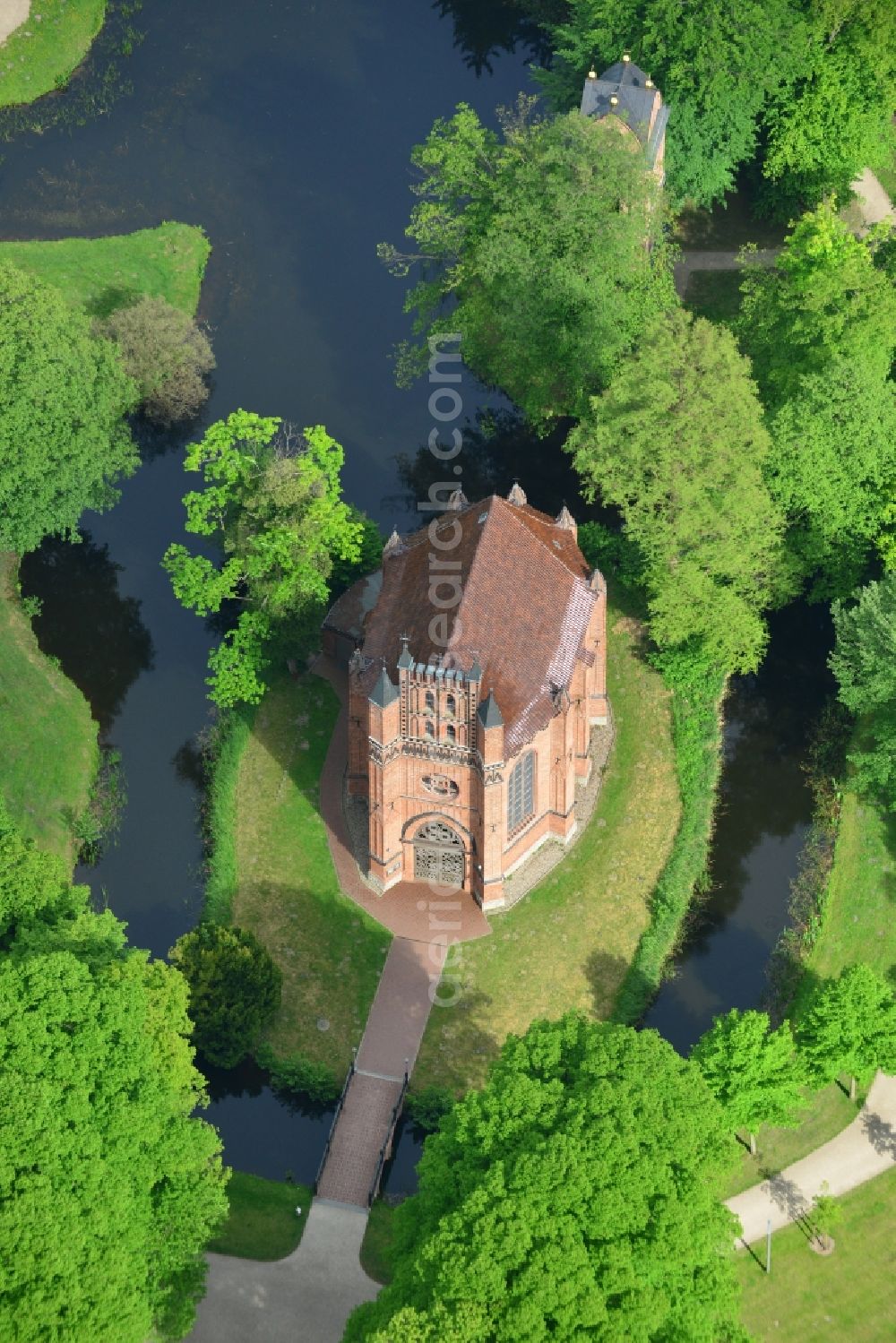 Ludwigslust from above - Church building Castle Park Chapel in Ludwigslust in the state Mecklenburg - Western Pomerania