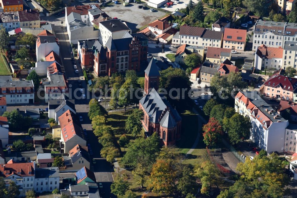 Aerial image Fürstenwalde/Spree - Church building on Seilerplatz in Fuerstenwalde/Spree in the state Brandenburg, Germany