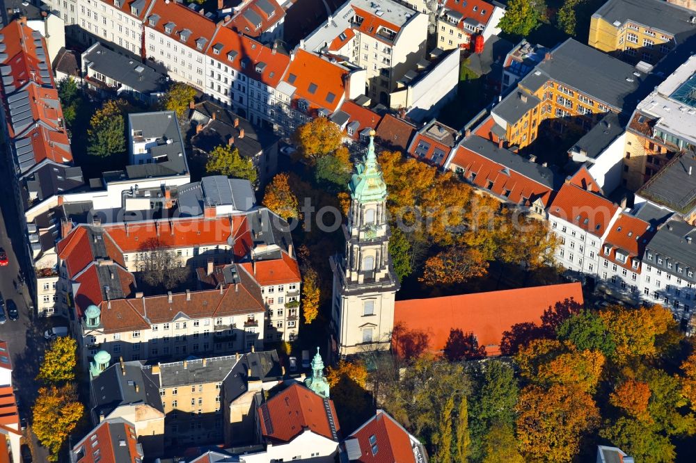 Aerial image Berlin - Church building Sophienkirche on Grosse Hamburger Strasse in the district Mitte in Berlin, Germany