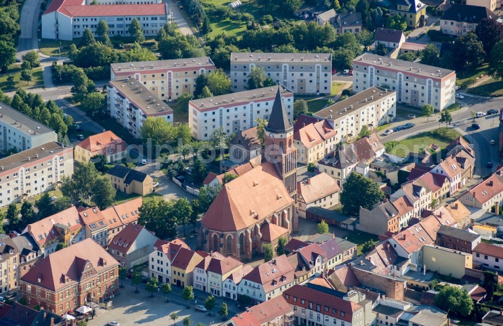 Aerial photograph Calau - Church building in townchurch Old Town- center of downtown in Calau in the state Brandenburg, Germany