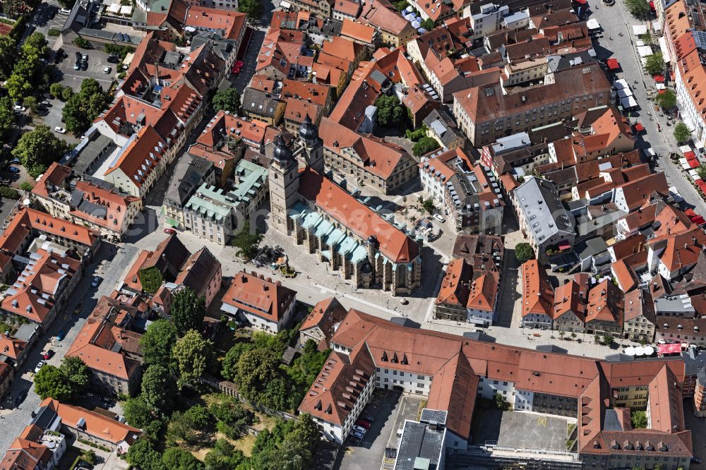 Bayreuth from above - Church building of the Stadtkirche Heilig Dreifaltigkeit in the city center of Bayreuth in the state Bavaria, Germany