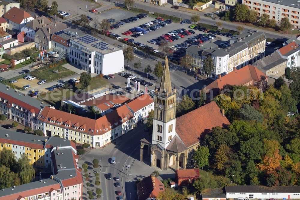 Oranienburg from above - Church building Ev. Stadtkirche St. Nicolai in Oranienburg in the state Brandenburg