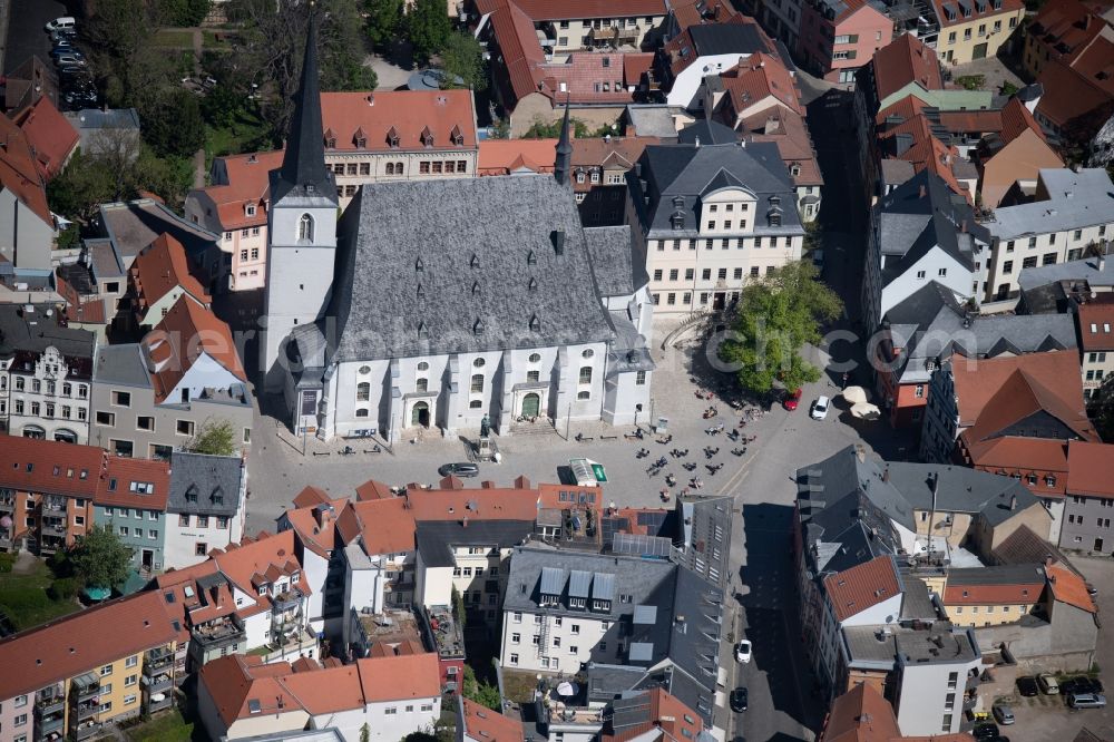 Weimar from above - Church building Stadtkirche St. Peter und Paul on Herderplatz in Weimar in the state Thuringia, Germany