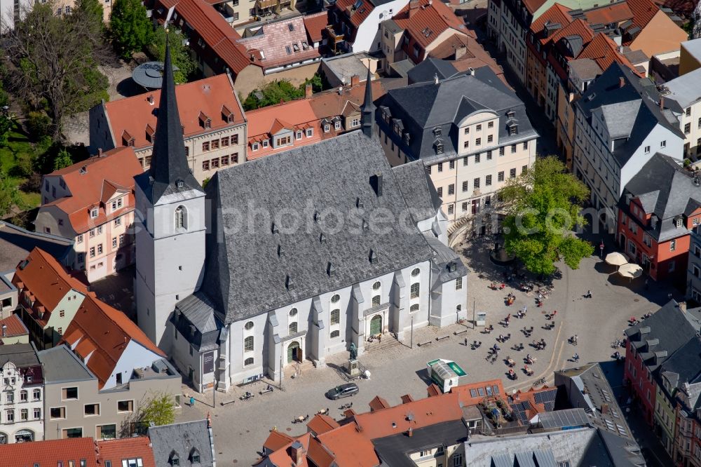 Weimar from above - Church building Stadtkirche St. Peter und Paul on Herderplatz in Weimar in the state Thuringia, Germany