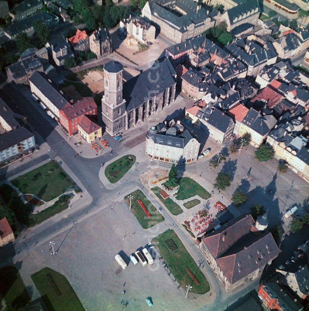 Jena from above - Church building of the town church Saint Michael in the churchyard in the Old Town centre of the city centre in Jena in the federal state Thuringia