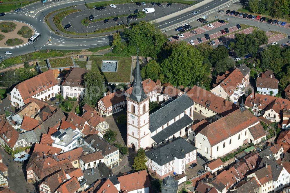 Lohr am Main from above - Church building in Stadtpfarrkirche Old Town- center of downtown in Lohr am Main in the state Bavaria