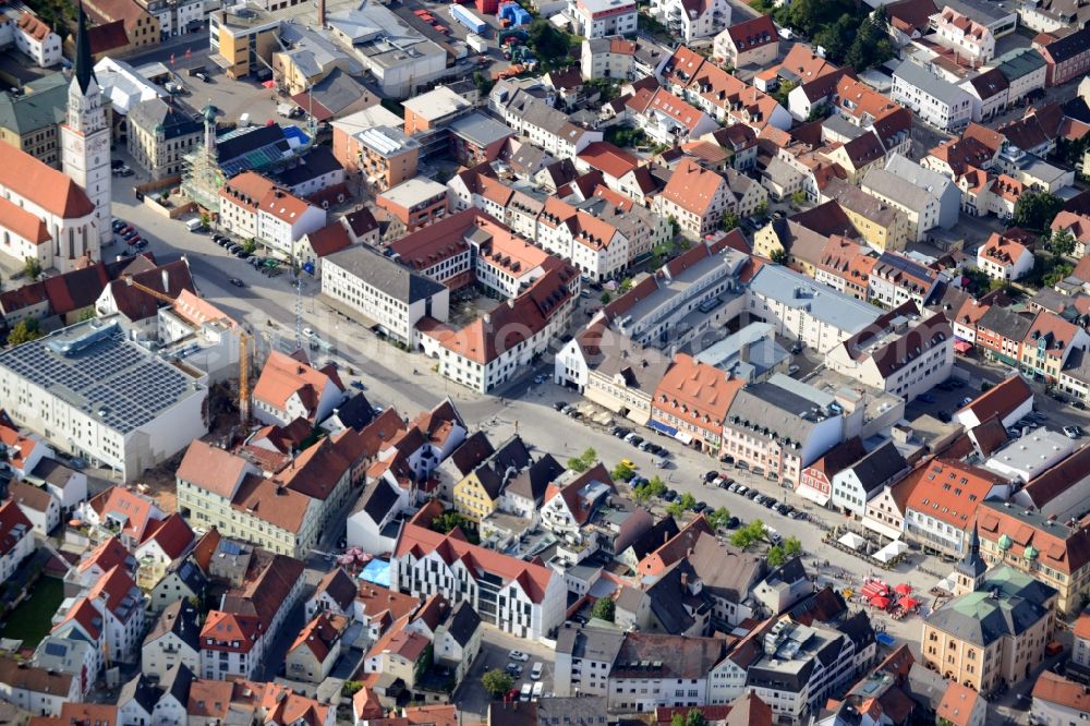 Aerial image Pfaffenhofen - Church building of Stadtpfarrkirche St. Johannes Baptist and view of the historic town- center of Pfaffenhofen in the state of Bavaria