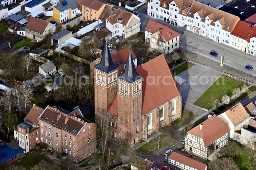 Aerial image Baruth/Mark - Church building Stadtpfarrkirche St. Sebastian in Baruth/Mark in the state Brandenburg, Germany